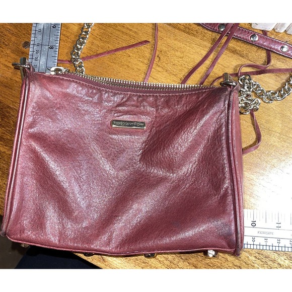 Rebecca Minkoff Cross Body Purse 5 Zip Leather Maroon Studded Gold Chain Handle - Picture 9 of 13